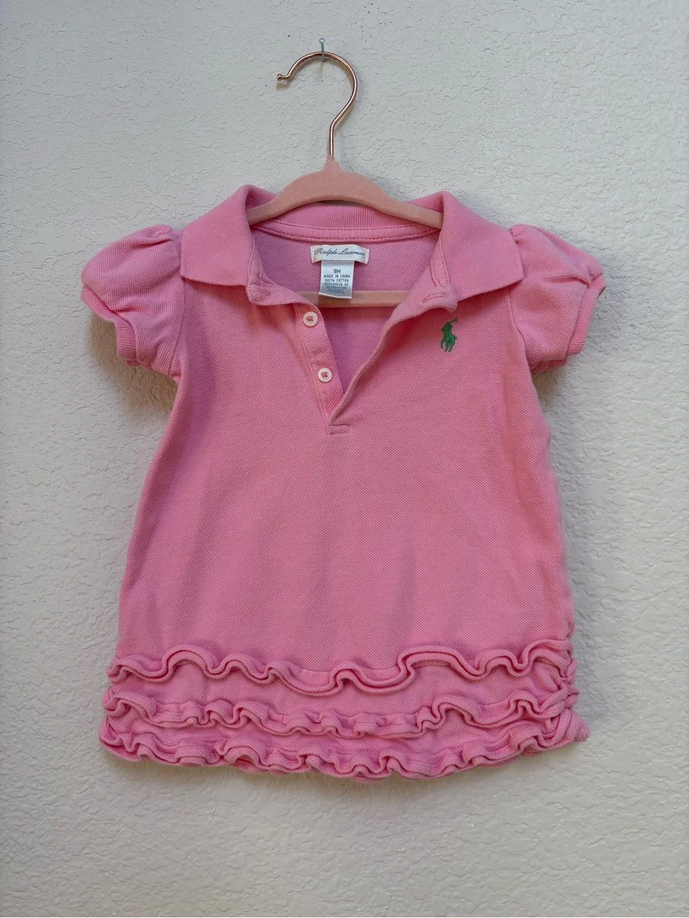 Ralph Lauren Pink Polo Dress with Ruffle Trim Baby Girls 9 Months